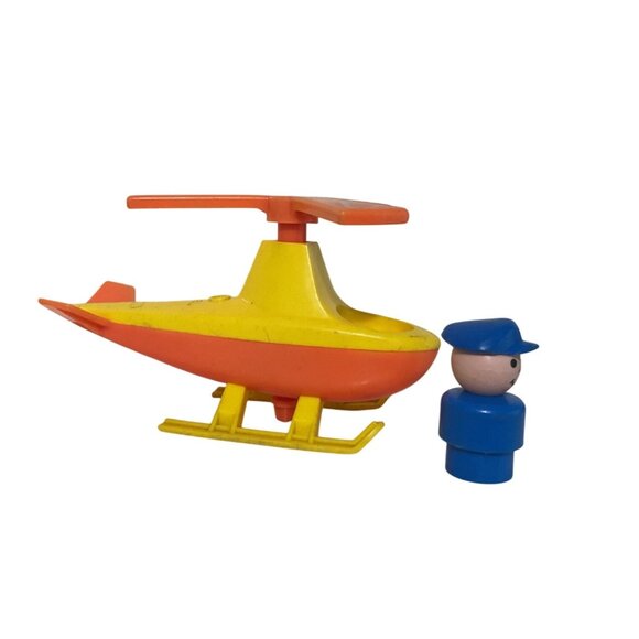 Vintage Fisher-Price Little People Helicopter & Pilot - Picture 3 of 4
